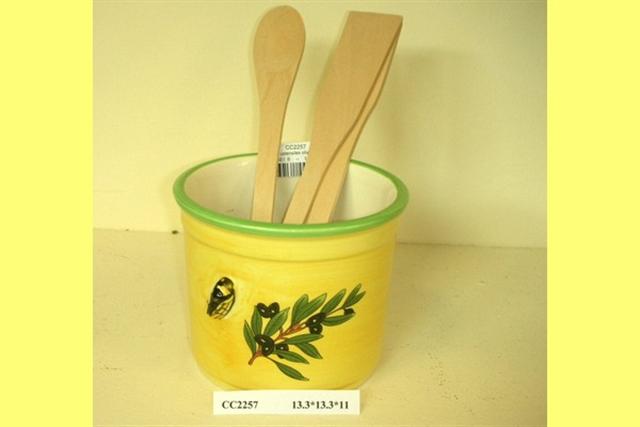 grossiste destockage PORTE USTENSILES DECORé AU MOTIF OLIVE ET CIGALE